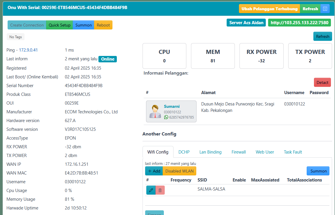 Tampilan Konfigurasi ONT