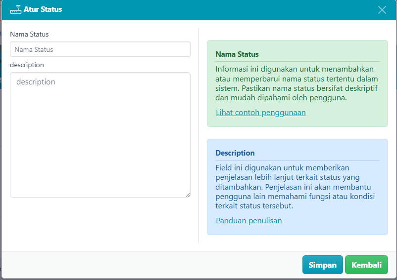 Form Tambah Status Pelanggan